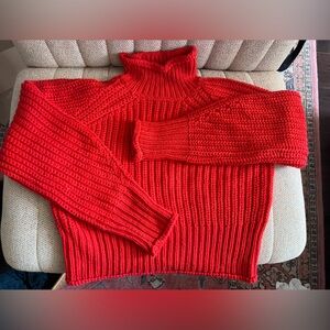 Aqua cropped cherry red turtleneck sweater